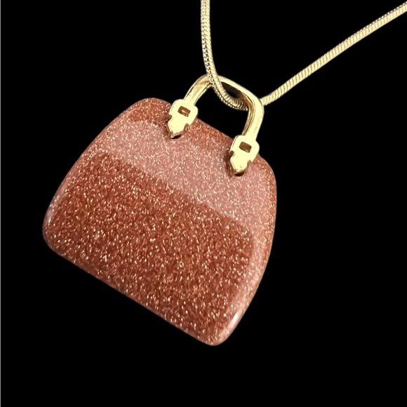 Brown druzy Quartz  purse pendant plus a gold plated necklace - Picture 1 of 7